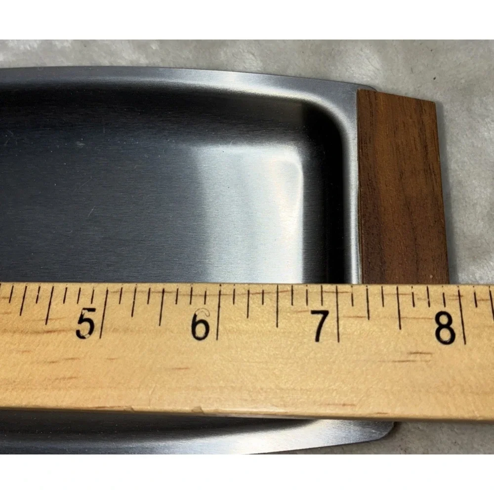 Vintage Snack Tray Single Server Walnut Stainless Steel Flair By Foley 8x4
